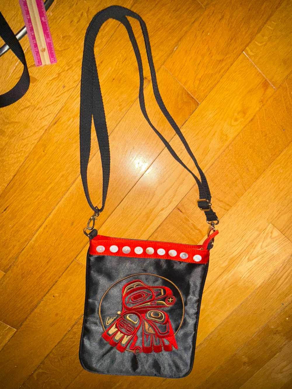 Black and Red Embroidered Crossbody Shoulder Bag